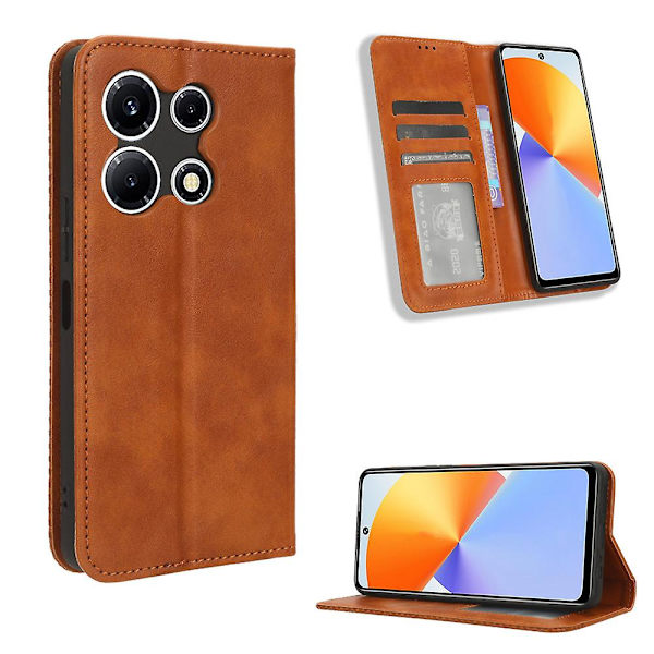Phone case För Infinix Note 30 Vip 5g X6710 Retro Pu Läderställ Cover Brown
