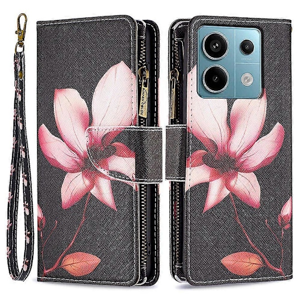 BF03 Mönstrat Fodral med Dragkedja i PU-läder för Xiaomi Redmi Note 13 Pro 4G/Poco M6 Pro 4G Multicolor Lotus