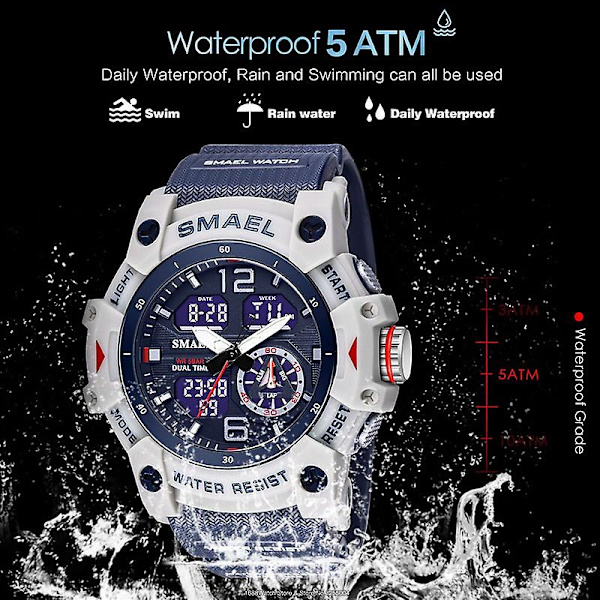 Smael Dual Time Led Display Watch För Män Militär Sport Digitala Klockor Dam Unisex Vattentät Auto Date Week Armbandsur 8007 Red-Box