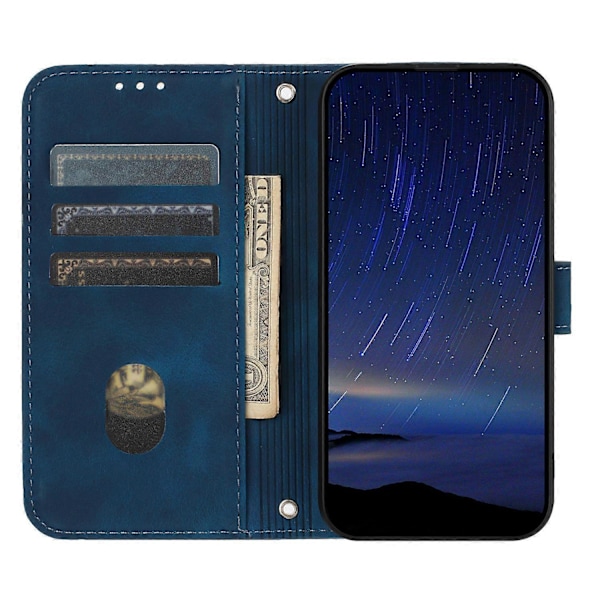 Til Samsung Galaxy S25 Edge Etui Præget Linje Læder Telefon Cover med Praktisk Rem Multicolor Blue