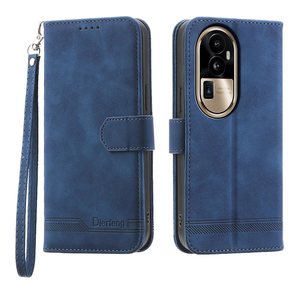 Cover för Oppo Reno10 Pro+ 5g, linjer tryckt Pu-läder plånboksfodral Flip Stand Case Blue