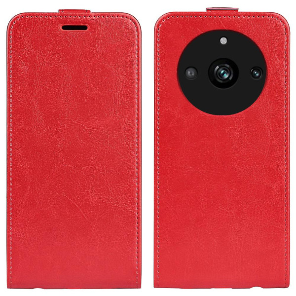 Vertical Flip Phone Case för Realme 11 Pro+ 5g/11 Pro 5g, korthållare Crazy Horse Texture Red