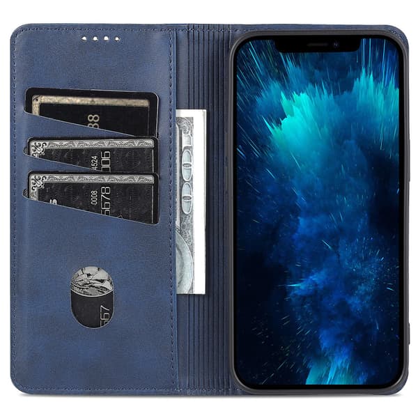 För Iphone 15 Pro Max Pu Läderplånbok Cover Stativ Case Blue