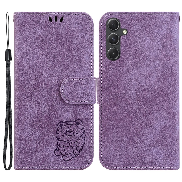 För Samsung Galaxy A34 5g Plånbok cover Pu Läder Flip Stand Case Purple