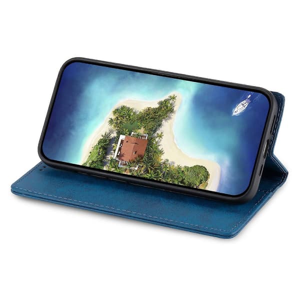 DF-05 Stand Cover til iPhone 15 Plus, PU Læder Smartphone Etui RFID Blokerende Telefon Shell Wallet Multicolor Style E