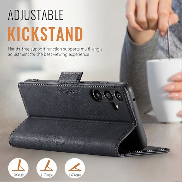 Til Samsung Galaxy A55 5G Etui AUTSPACE A11 RFID-Blokerende Retro Læder Mobiltelefonpung Cover Multicolor Black
