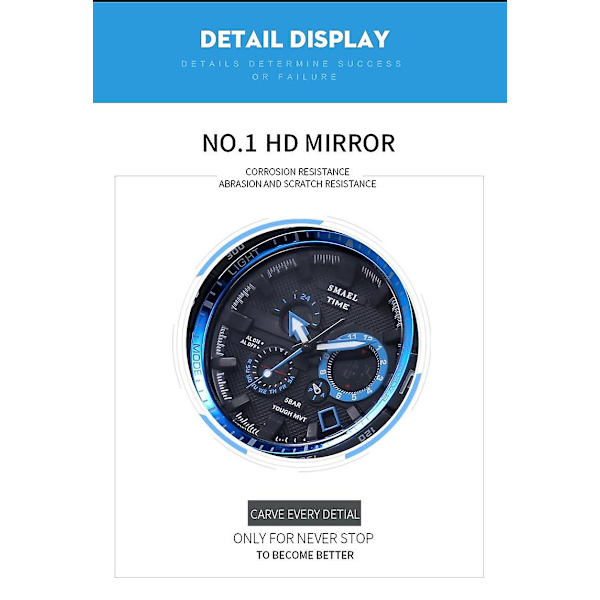 Herr Sportklockor Smael Märke Dual Display Watch Herr Led Digital Analog Elektronisk Quartz Watches 30m Vattentät manlig klocka Black  Silver