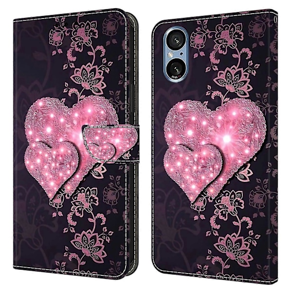 Sony Xperia 5 V Kotelo 3D-kuvio PU-nahkalompakko Puhelinkotelo Jalustalla Multicolor Lace Hearts