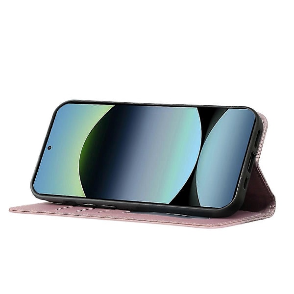 Til Xiaomi Redmi Note 14 4G Wallet Telefon Cover Stærk Magnetisk Ternet Mønster Præget Læder Flip Multicolor Rose Gold