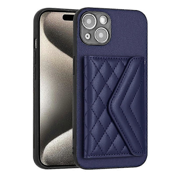 YB Läderbeläggning Serie-8 Telefonfodral för iPhone 15 RFID-blockerande Korthållare Skyddande Skal Multicolor Sapphire
