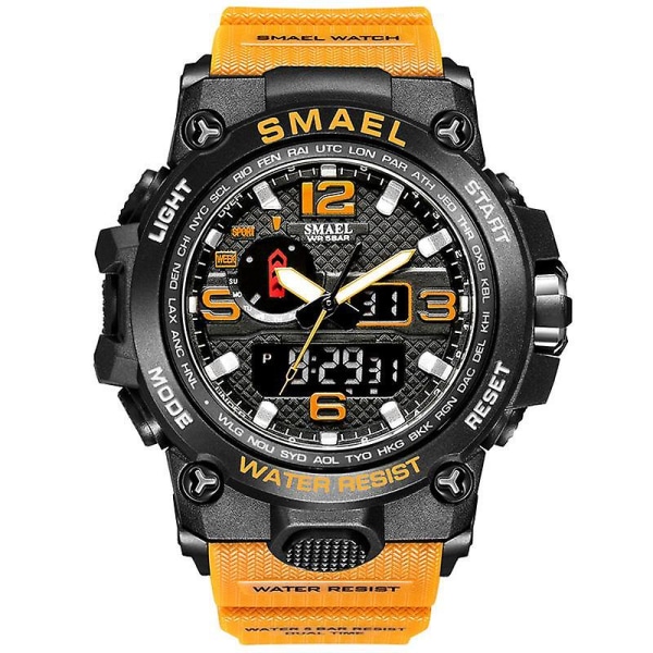 Smael Watch för män 50 m vattentät Stötsäker klocka Alarm Dubbel skärm Luminous Quartz Armbandsur Orange