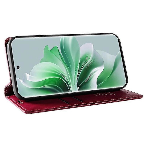 YIKATU YK-006 Mobilskal för Oppo Reno11 5G, Litchi-texturerat PU-läder, Ställ, Plånboksfodral Multicolor Wine Red