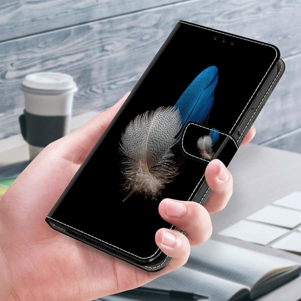 För Sony Xperia 10 V skyddande case 3d-mönsterutskrift Pu- cover med stativ Two Feathers