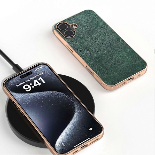 Elektroplettert telefondeksel i PU-lær + TPU med litchi-tekstur for iPhone 16 Multicolor Style C