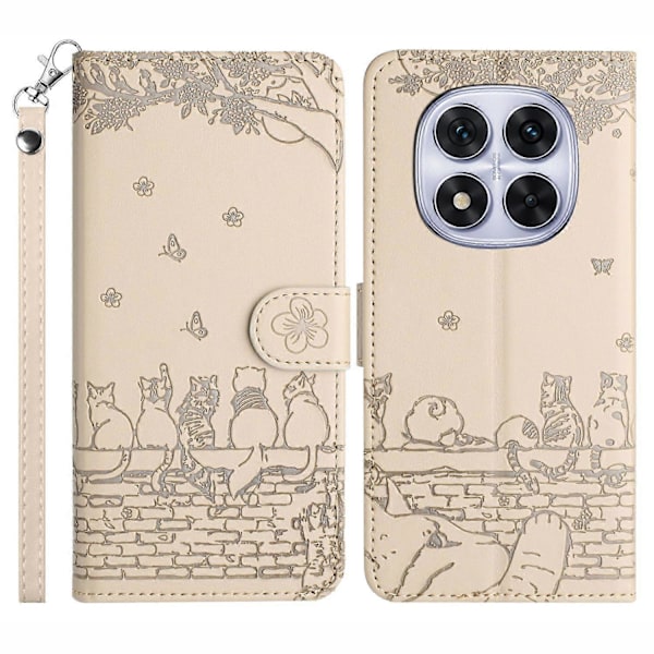 Skal för Xiaomi Redmi Note 14 Pro 5G med handledsrem Läder Telefonskydd Vägg Katter Mönster Multicolor Style E