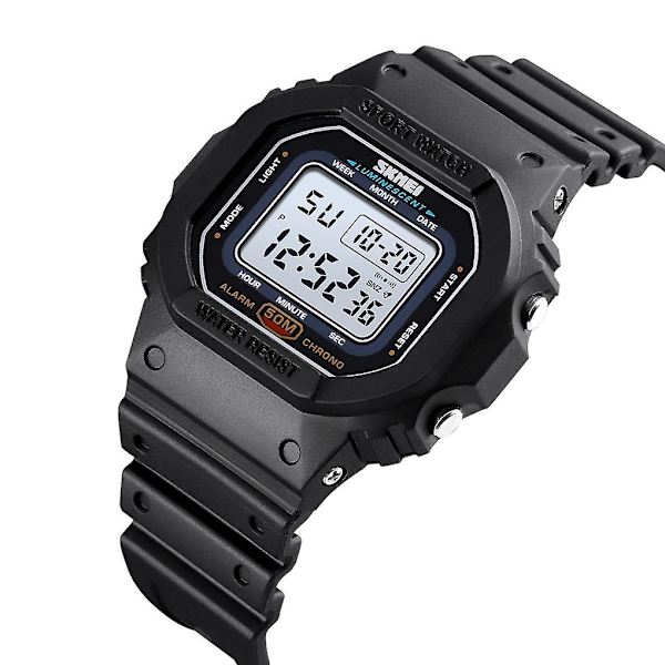 Skmei 1608 Vandtæt Sports Ectronic Ur med Timing, Sort Black