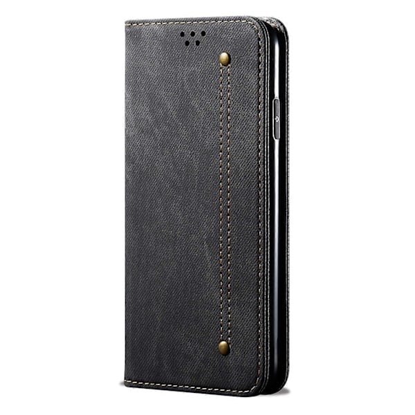 Allroundskydd Jeans Tyg Textur Läder Plånbok Ställ Fodral för iPhone 13 mini 5,4 tum