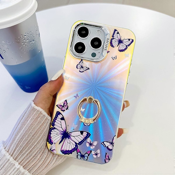 För iPhone 15 Pro Max Skal Elektroplätering Laser Fjärilsmönster Anti-repa Telefonskydd Multicolor Style C