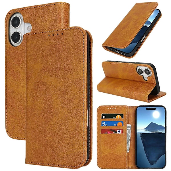 PU-læder kalveskinds tekstureret magnetisk lukning smartphone cover til iPhone 16 Plus Multicolor Style D