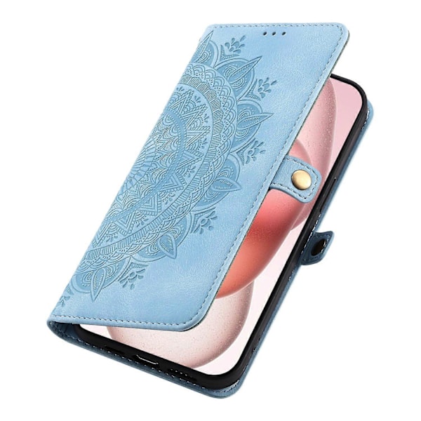 Stil 016 Skinnfodral för iPhone 14 med Totemtryck och Plånbok - Svart Multicolor Lake Blue