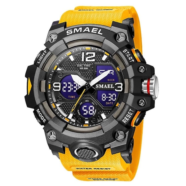 Smael Herr Sport Digitala klockor Dual Time Quartz Armbandsur Orange Chronograph Vattentät Watch Relogio Reloj Orange