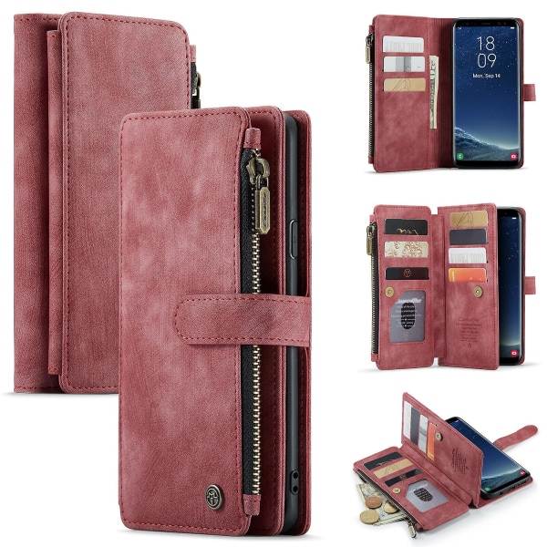 Case för Samsung Galaxy S8 Plus Cover Plånbok Slitstark Pu-läder Magnetic  Flip Zipper Korthållare - Röd Red 7045 | Red | Fyndiq