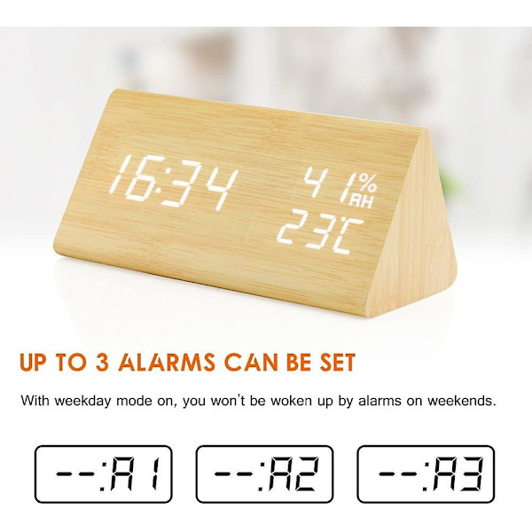 Den nya digitala väckarklockan, trä USB driven digital klocka, justerbar ljusstyrka, snooze-funktion, temperatur, fuktighet varm