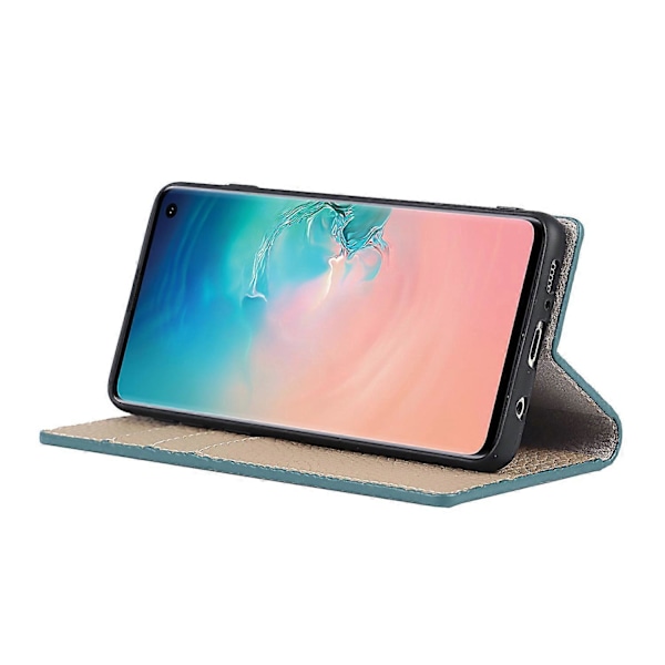 Läderfodral med litchi-struktur, äkta läder, flipfodral, anti-repor, ställfunktion för Samsung Galaxy S10