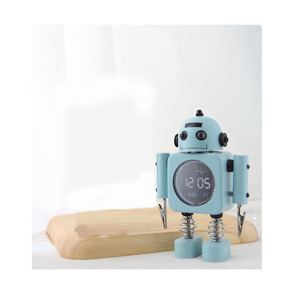 Stille Digital Display Metal Robot Vækkeur, Intelligent Studerende, Mand, Kvinde Og Børn Light Green