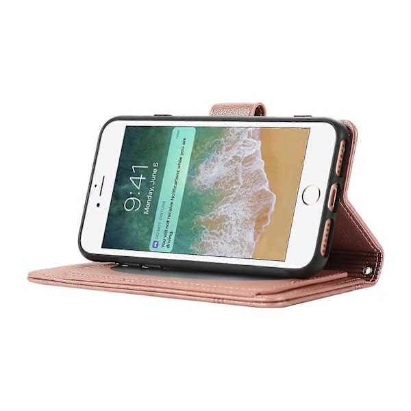 PU læder tegnebogsetui med 2 stropper til iPhone SE/SE/7/8 4,7 tommer Multicolor Rose Gold