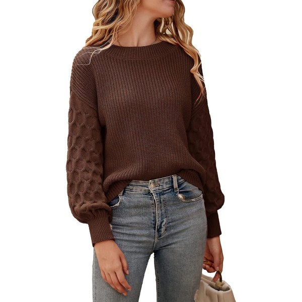 Dame 2023 Vinter Pullover Sweater Afslappet Langærmet Rund Hals Løs Tyk Strikket Jumper Toppe Bluse Coffee Medium