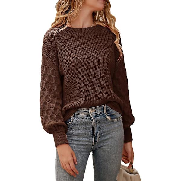 Dame 2023 Vinter Pullover Sweater Afslappet Langærmet Rund Hals Løs Tyk Strikket Jumper Toppe Bluse Coffee X-Large