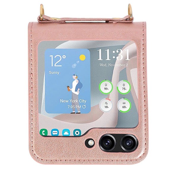 Til Samsung Galaxy Z Flip5 5G PU Læder PC Telefon Cover Beskyttelsesetui med Skulderrem Multicolor Style C