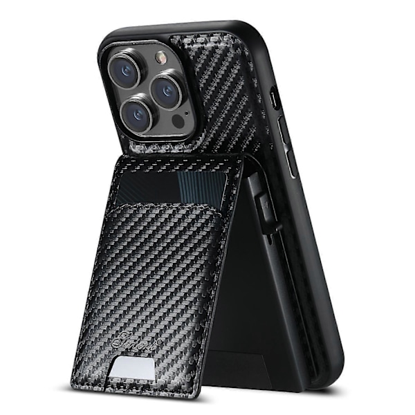 SUTENI H19 Magnetiskt Skal för iPhone 15 Pro Max, Kolfibertextur Läder Baksida med Kortfack