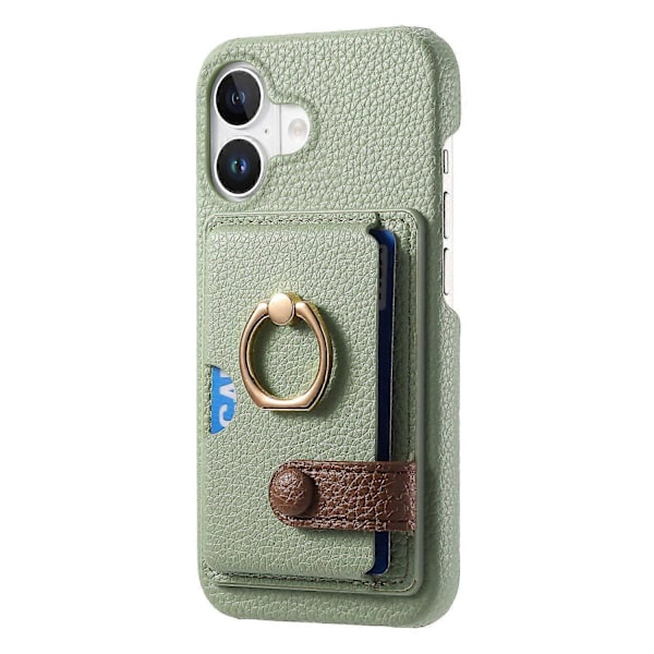 Y2 Fodral till iPhone 16 med Ringhållare, Ställ, Kortfack, Läder Skal - Date Apricot Multicolor Light Green