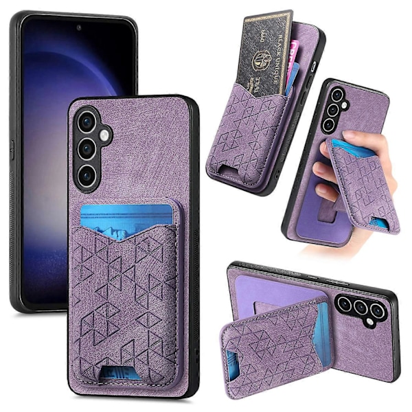 Til Samsung Galaxy S23 FE Etui med Præget Mønster Kortholder Støtteben Læder Bagcover Multicolor Style B