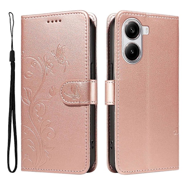 PU-læderetuier med blomstermønster, tegnebog og stativ til Xiaomi Redmi Turbo 4 5G/Poco X7 Pro 5G Multicolor Rose Gold
