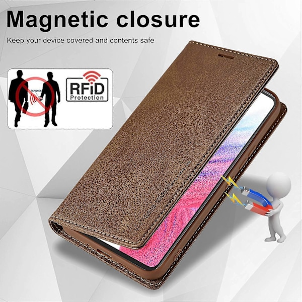 LC.IMEEKE Fodral för Samsung Galaxy S24 Magnetiskt RFID-skydd Plånboksfodral - Svart Multicolor Brown