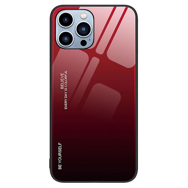 För Iphone 15 Pro Max Gradient Hårt phone case Härdat glas + PC + Tpu Anti-Scratch cover Red Black