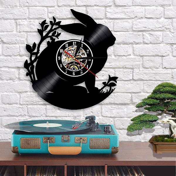 Musiikki Vinyylilevy Seinäkello - Pupu Nostalginen Retro Seinäkello - Vinyylikello - Olohuoneen Seinäsisustus - Ainutlaatuisia Lahjoja Musiikin Ystäville