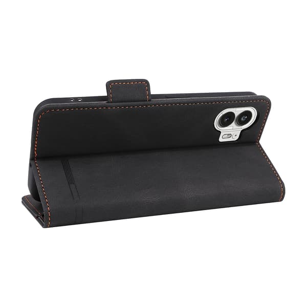För ingenting Telefon (2) Hardware Decor Flip Folio Cover Pu Läderställ Plånbok Phone case Black