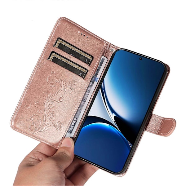 Xiaomi Redmi Turbo 4 5G/Poco X7 Pro 5G PU-nahkakotelot Kukkakuvioinen lompakkoteline puhelimen suojus Multicolor Rose Gold