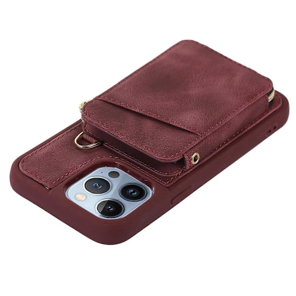 iPhone 13 Pro -puhelimen suojakotelo jalustalla ja vetoketjullisella lompakolla, PU-nahkaa + TPU-puhelinkuori Multicolor Style E