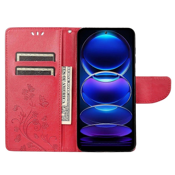Xiaomi Redmi Note 12 Pro+ 5G -puhelimen suojakotelo, PU-nahkaa, kukka- ja perhoskuviointi, lompakkokotelo Multicolor Style E