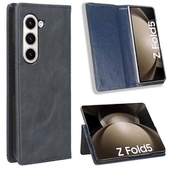 Retro PU Läder Telefonfodral med Magnetisk Stängning och Ställ för Samsung Galaxy Z Fold5 5G Multicolor Style D