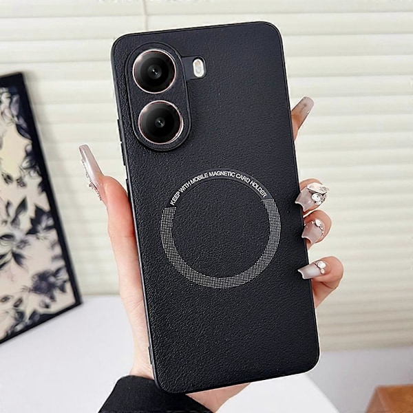 Skal för Xiaomi Poco X7 Pro 5G Anti-Drop PU Läder+TPU Fodral Kompatibelt med MagSafe Multicolor Black