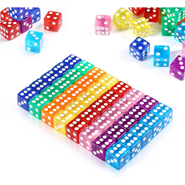 Nya 40 stycken färgglada tärningar (6-sidig, 16 mm) genomskinlig set för spel