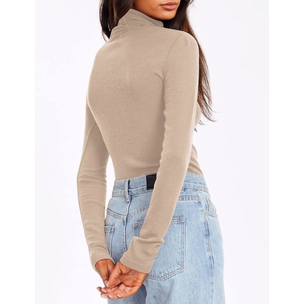 Dame Turtleneck Langærmet Trøjer Efterårsmode Basic Lagdeling Slim Fit Blød Termisk Undertøj Toppe Beige X-Large