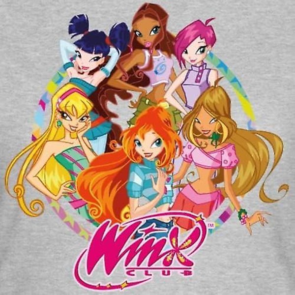 Winx Club Group Shot med logotyp Dam T-shirt Grey 3XL