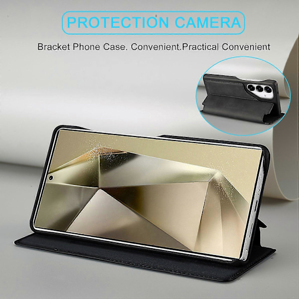 LC.IMEEKE Etui til Samsung Galaxy S25+ med Kortholder, Stativ og Læder Telefoncover Multicolor Black